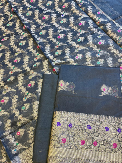 Black Cotton Resham Mina Floral Booti Paisley Mina Border Banarasi Suit 625SHL_CT24
