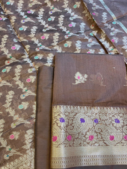 Brown Cotton Resham Mina Floral Booti Paisley Mina Border Banarasi Suit 625SHL_CT25