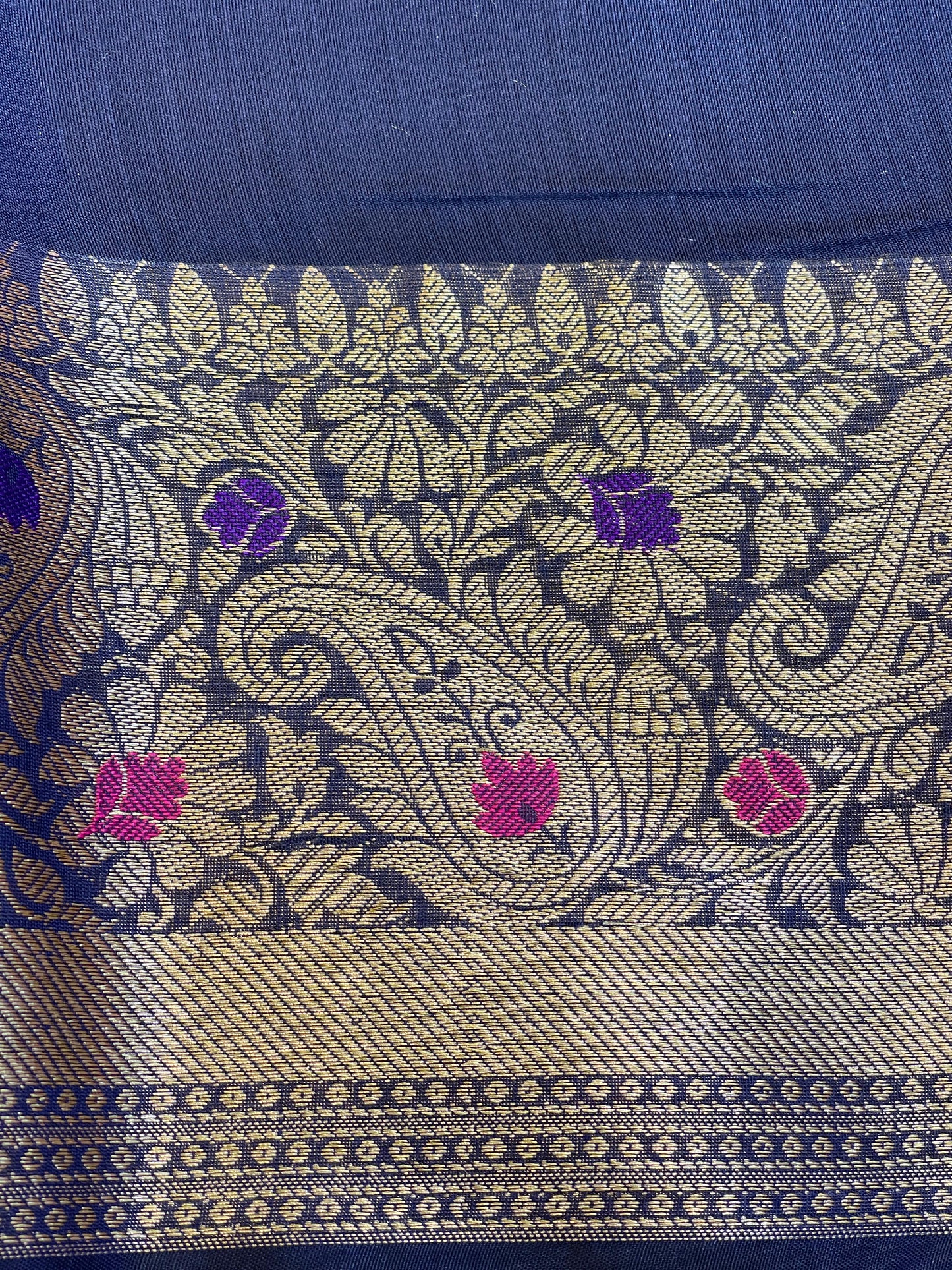 Navy Blue Cotton Resham Mina Floral Booti Paisley Mina Border Banarasi Suit 625SHL_CT26