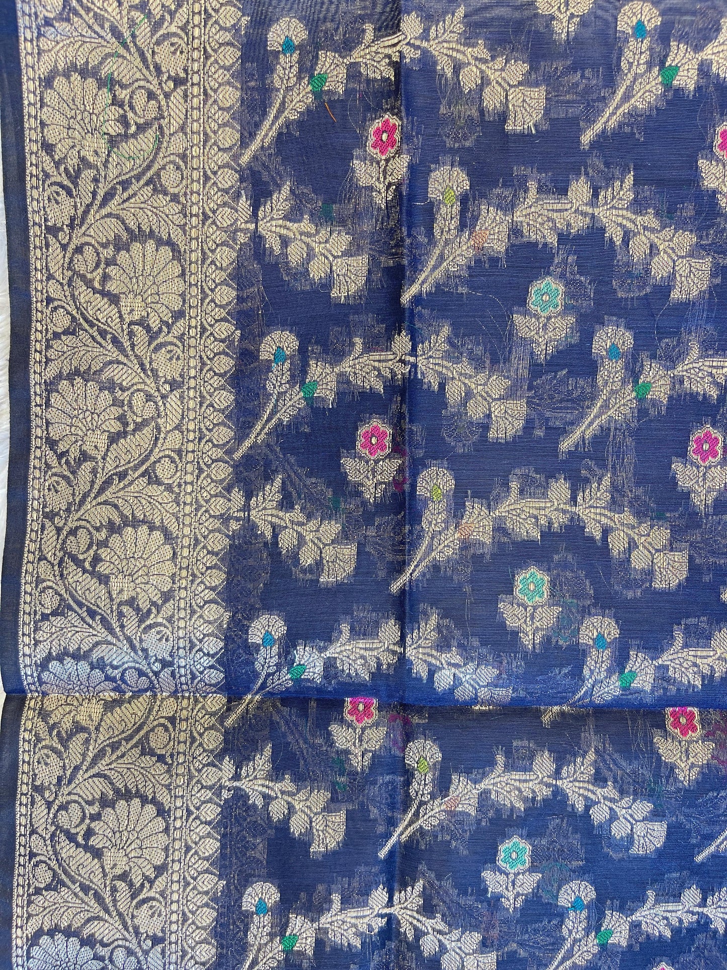 Navy Blue Cotton Resham Mina Floral Booti Paisley Mina Border Banarasi Suit 625SHL_CT26