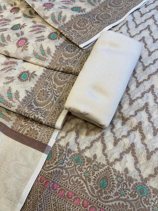 Beige Cotton Resham Zari Zig-Zag Banarasi Suit 625SHL_CT27