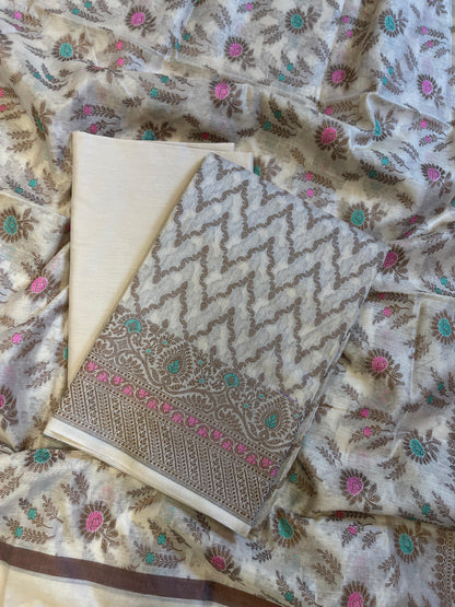 Beige Cotton Resham Zari Zig-Zag Banarasi Suit 625SHL_CT27