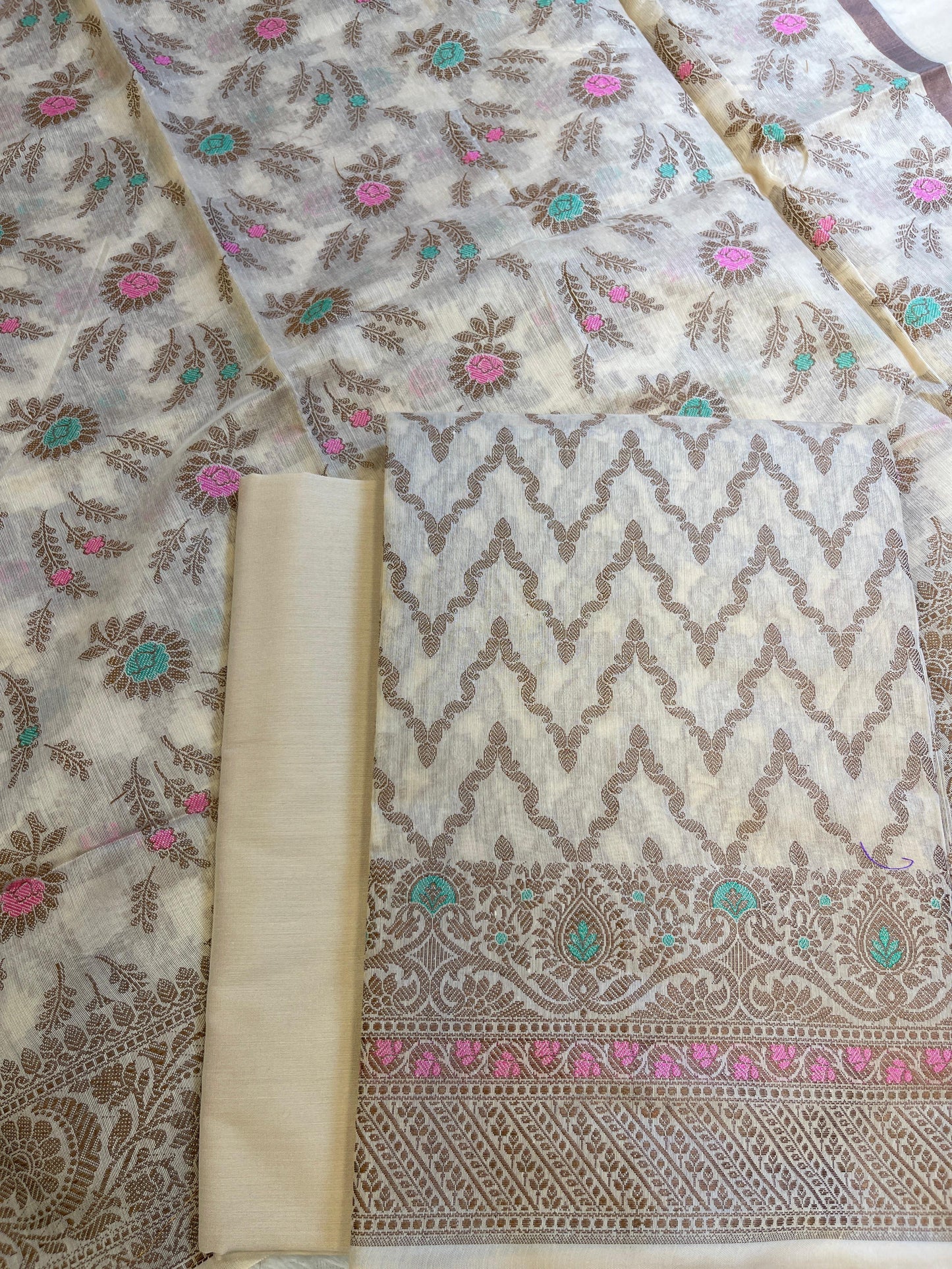 Beige Cotton Resham Zari Zig-Zag Banarasi Suit 625SHL_CT27