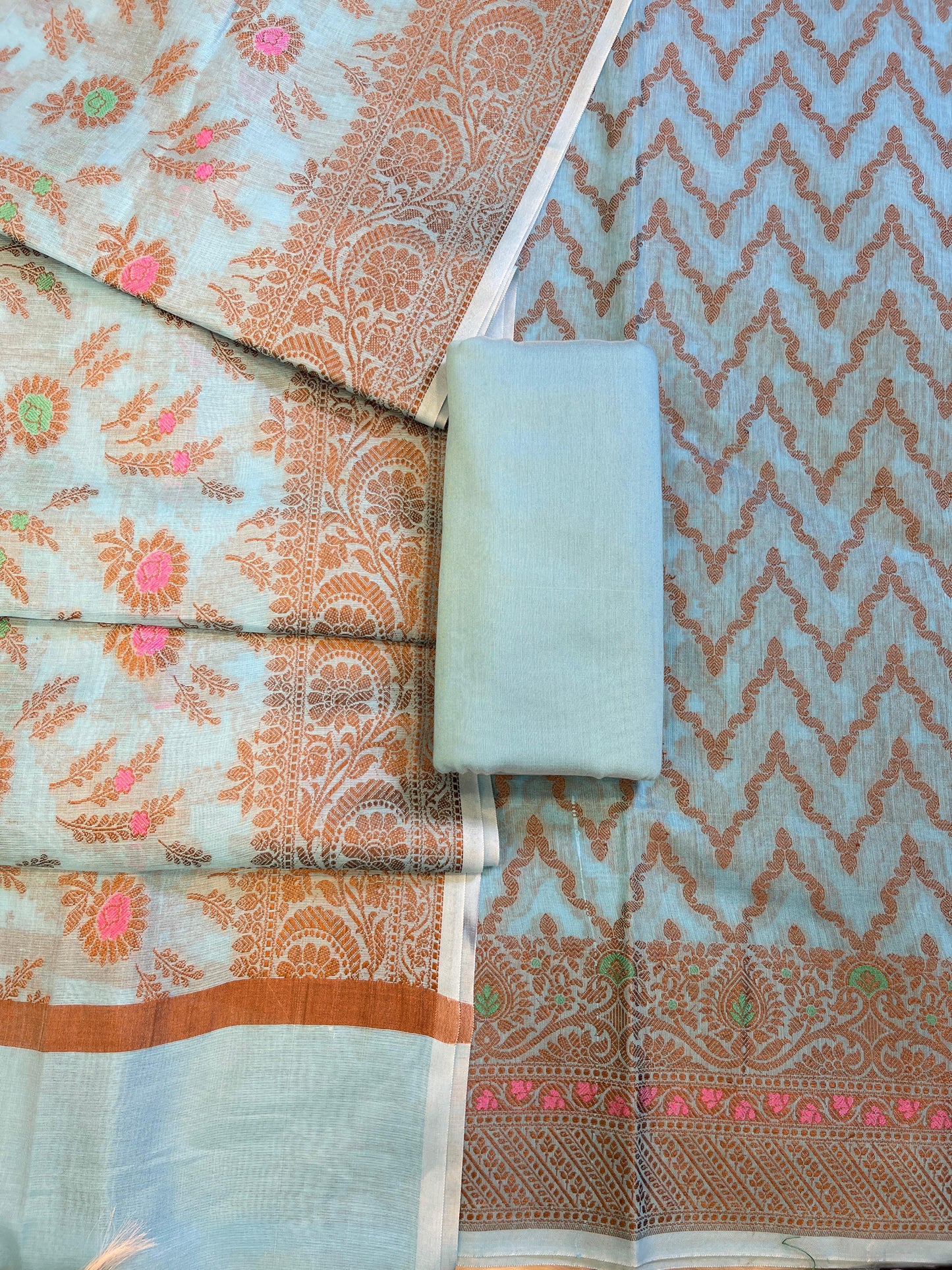 Light Blue Cotton Resham Zari Zig-Zag Banarasi Suit 625SHL_CT28