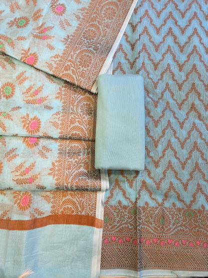 Light Blue Cotton Resham Zari Zig-Zag Banarasi Suit 625SHL_CT28