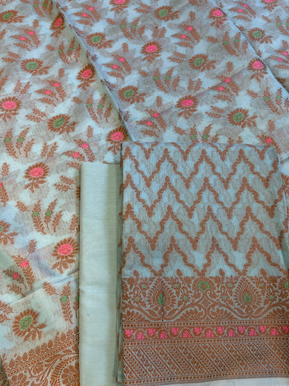 Light Yellow Cotton Resham Zari Zig-Zag Banarasi Suit 625SHL_CT29