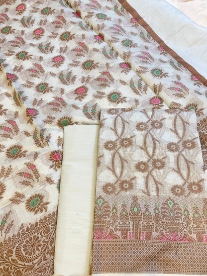 Cream Cotton Resham Zari Floral Jaal Banarasi Suit 625SHL_CT2