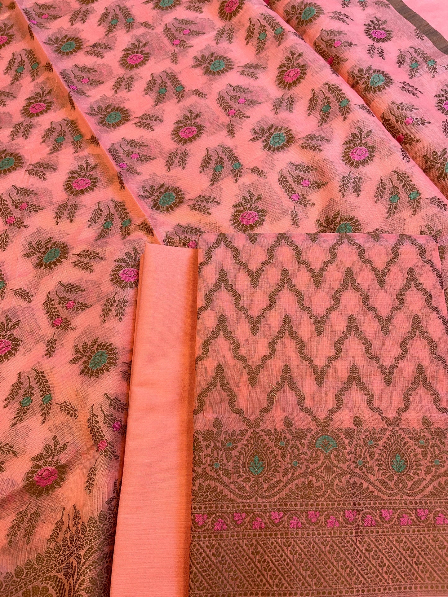 Peach Cotton Resham Zari Zig-Zag Banarasi Suit 625SHL_CT30