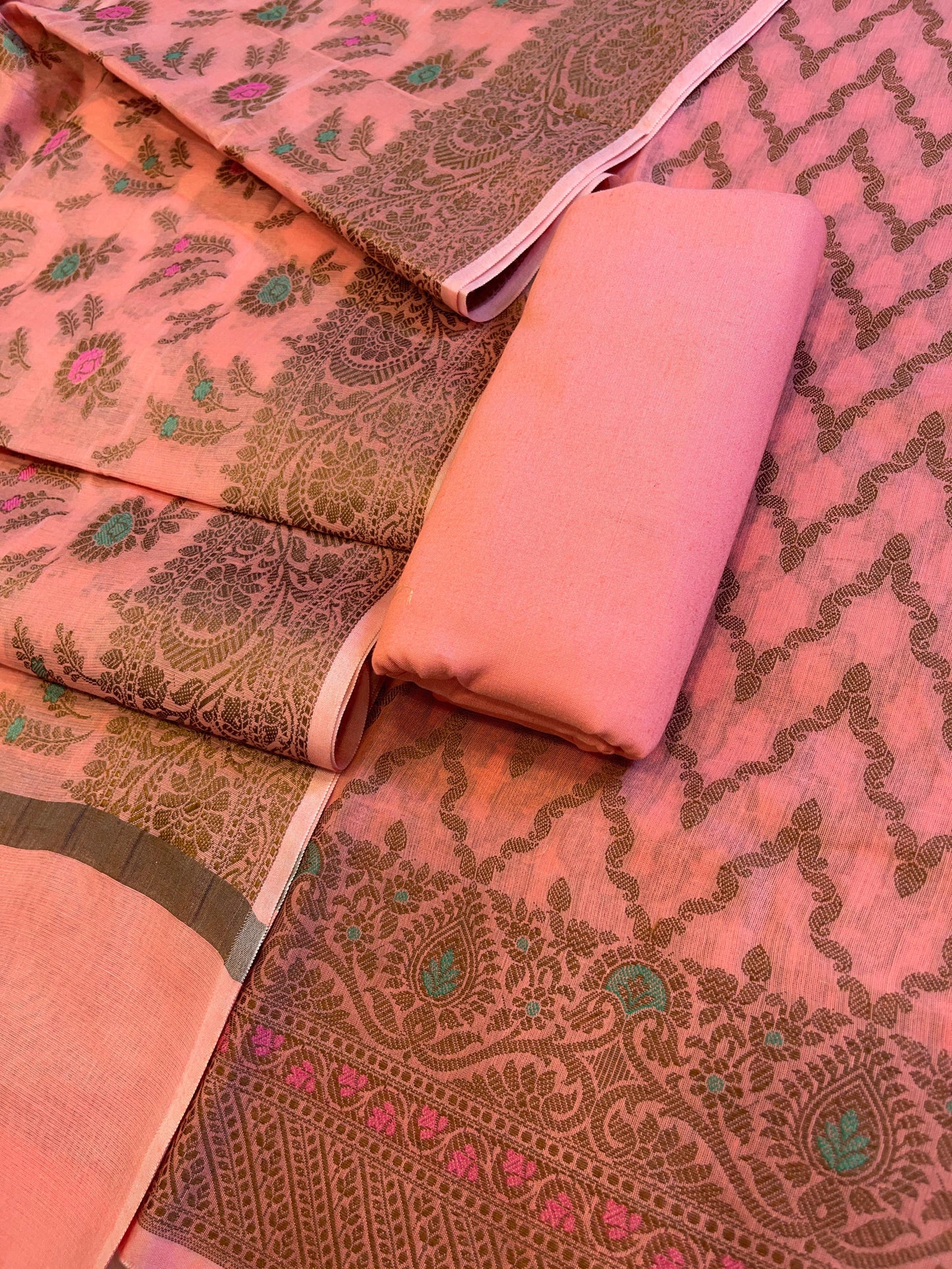 Peach Cotton Resham Zari Zig-Zag Banarasi Suit 625SHL_CT30