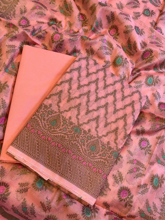 Peach Cotton Resham Zari Zig-Zag Banarasi Suit 625SHL_CT30
