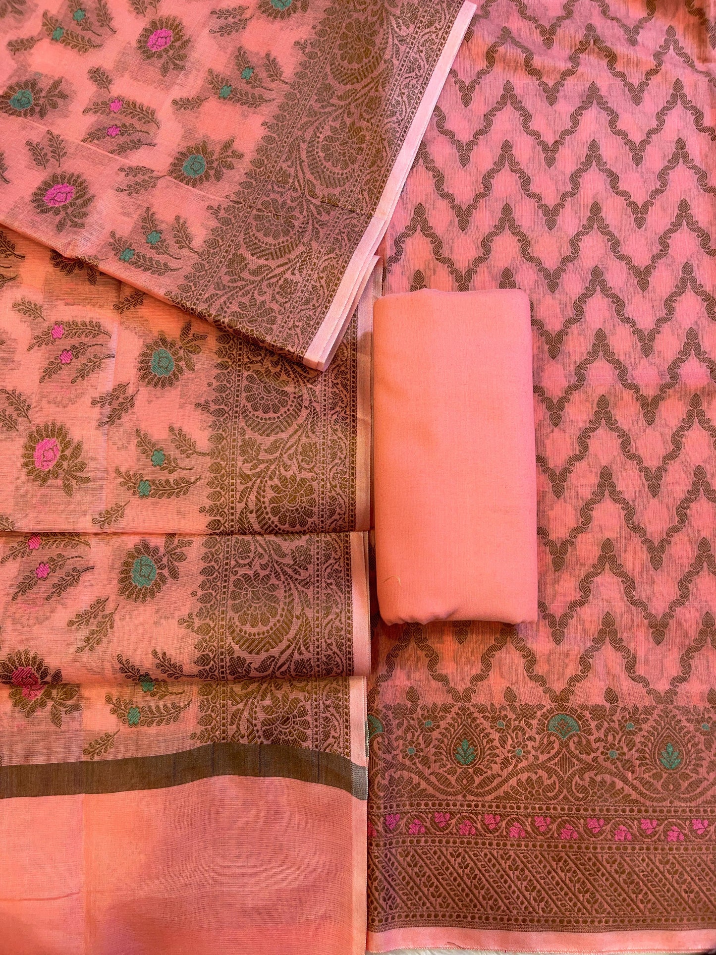 Peach Cotton Resham Zari Zig-Zag Banarasi Suit 625SHL_CT30