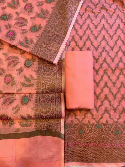 Peach Cotton Resham Zari Zig-Zag Banarasi Suit 625SHL_CT30