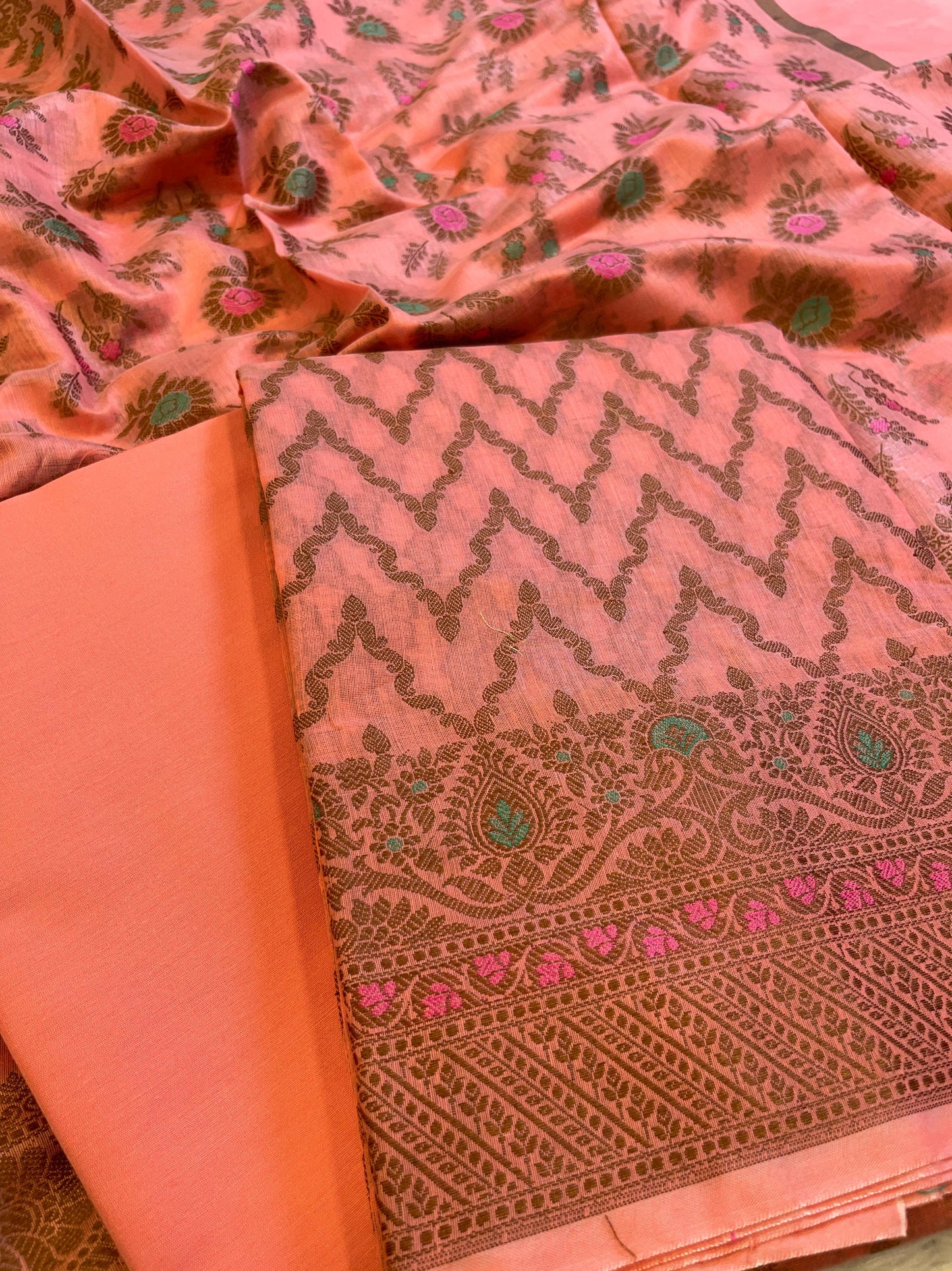 Peach Cotton Resham Zari Zig-Zag Banarasi Suit 625SHL_CT30