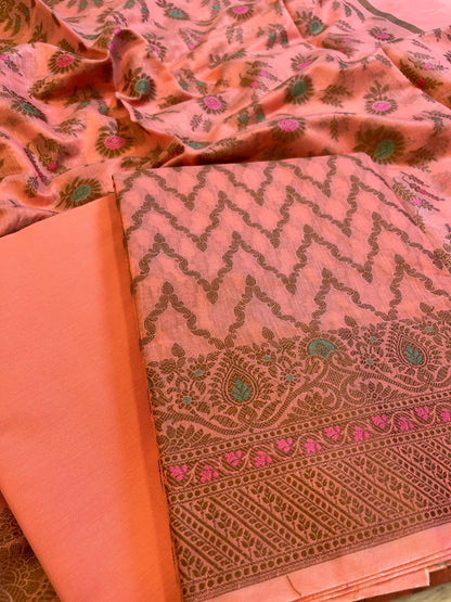 Peach Cotton Resham Zari Zig-Zag Banarasi Suit 625SHL_CT30