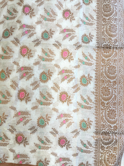 Off white Cotton Resham Zari Zig-Zag Banarasi Suit 625SHL_CT31