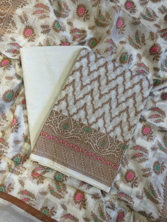 Off white Cotton Resham Zari Zig-Zag Banarasi Suit 625SHL_CT31