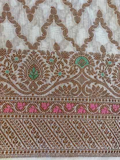 Off white Cotton Resham Zari Zig-Zag Banarasi Suit 625SHL_CT31