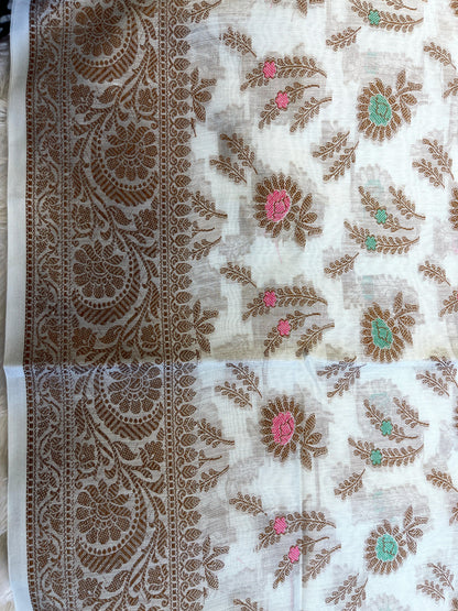 Off white Cotton Resham Zari Zig-Zag Banarasi Suit 625SHL_CT31