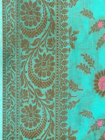 Seagreen Cotton Resham Zari Zig-Zag Banarasi Suit 625SHL_CT32