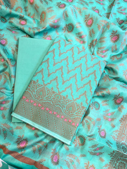 Seagreen Cotton Resham Zari Zig-Zag Banarasi Suit 625SHL_CT32