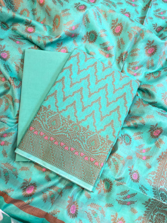 Seagreen Cotton Resham Zari Zig-Zag Banarasi Suit 625SHL_CT32