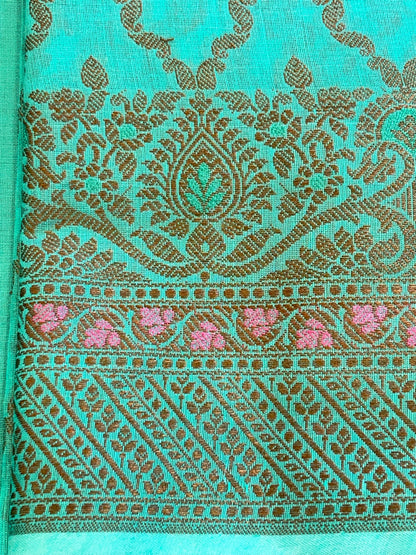 Seagreen Cotton Resham Zari Zig-Zag Banarasi Suit 625SHL_CT32