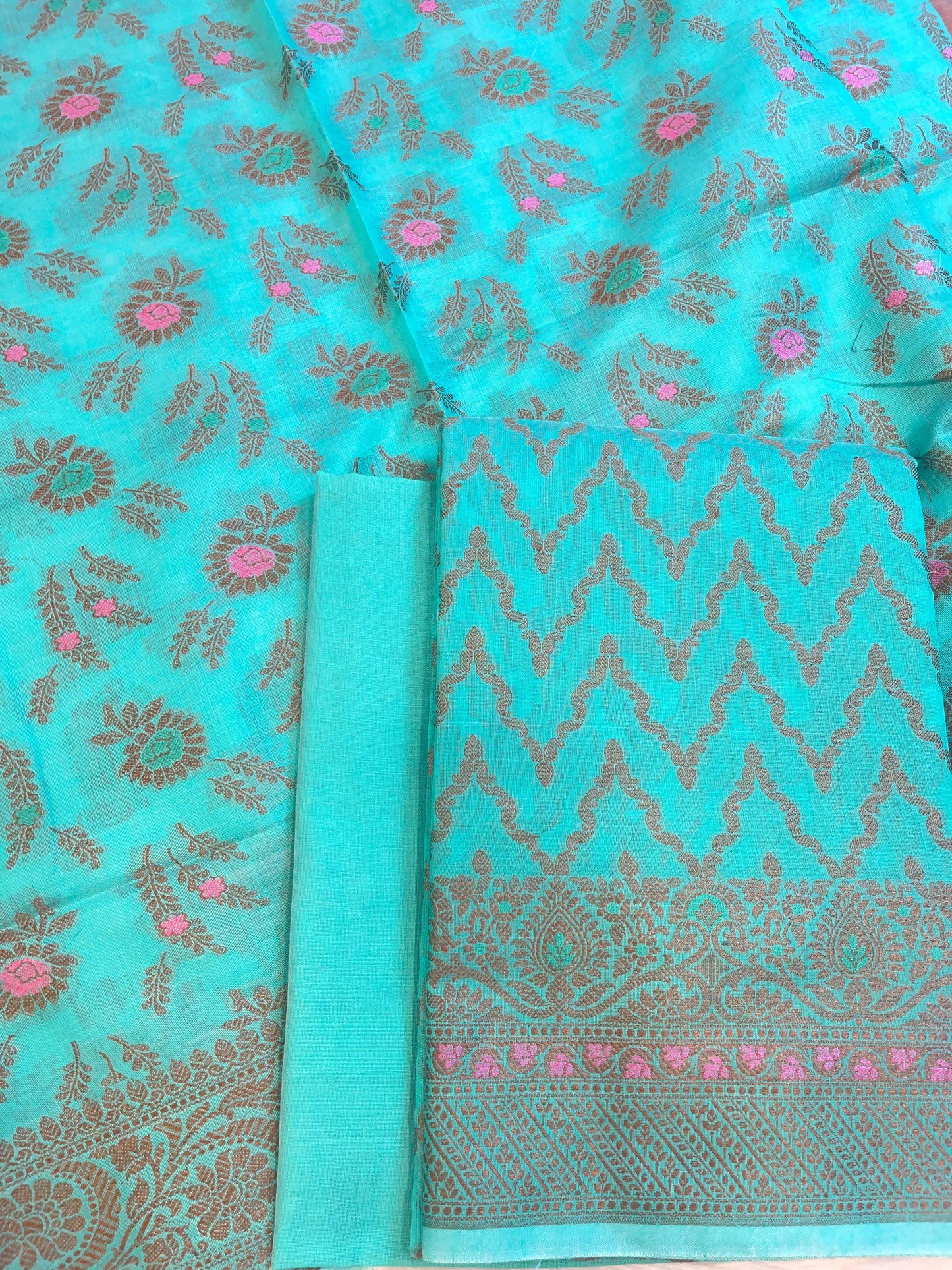 Seagreen Cotton Resham Zari Zig-Zag Banarasi Suit 625SHL_CT32