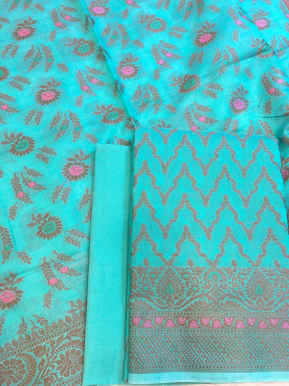 Seagreen Cotton Resham Zari Zig-Zag Banarasi Suit 625SHL_CT32