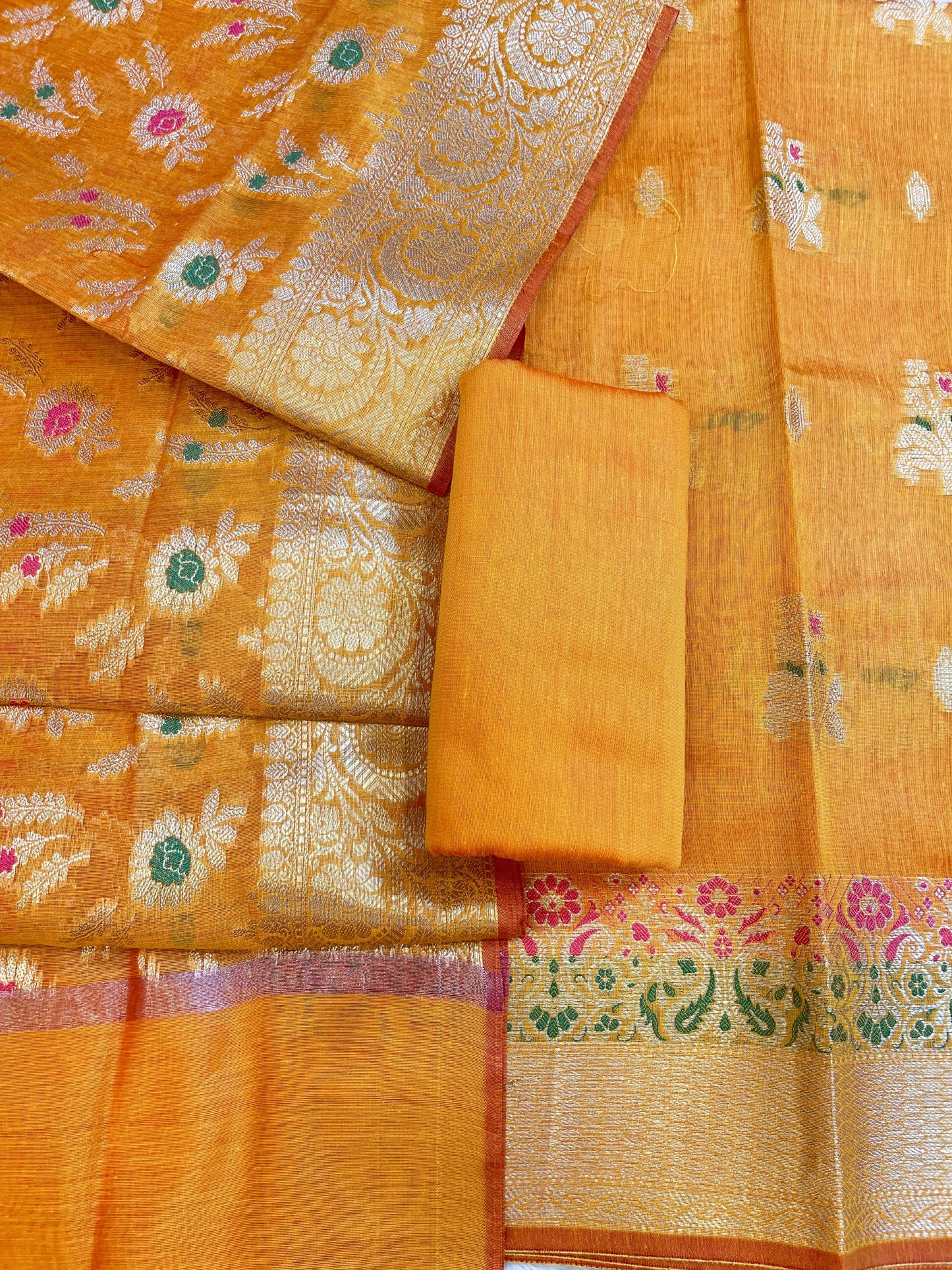 Mustard Gold Cotton Resham Mina Floral Boota Paisley Border Banarasi Suit 625SHL_CT33