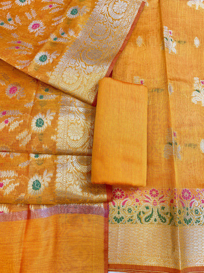 Mustard Gold Cotton Resham Mina Floral Boota Paisley Border Banarasi Suit 625SHL_CT33