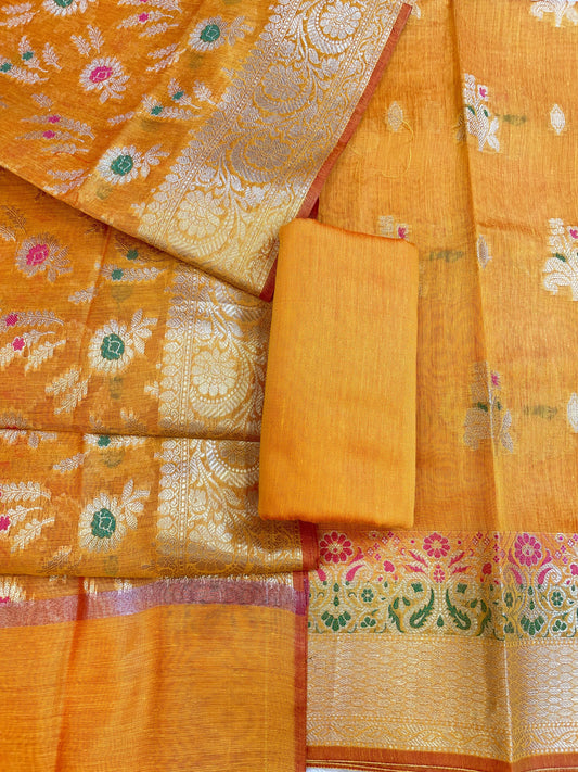 Mustard Gold Cotton Resham Mina Floral Boota Paisley Border Banarasi Suit 625SHL_CT33