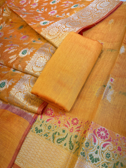 Mustard Gold Cotton Resham Mina Floral Boota Paisley Border Banarasi Suit 625SHL_CT33
