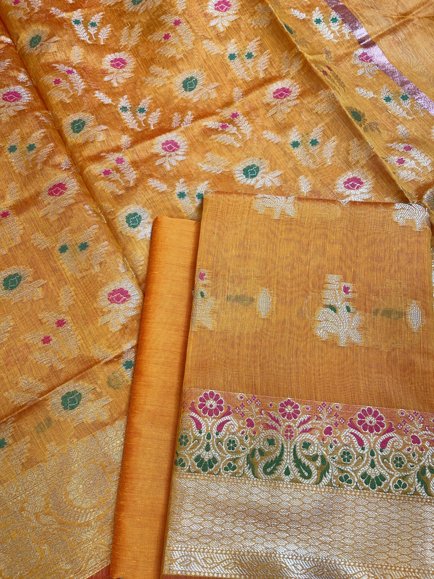 Mustard Gold Cotton Resham Mina Floral Boota Paisley Border Banarasi Suit 625SHL_CT33