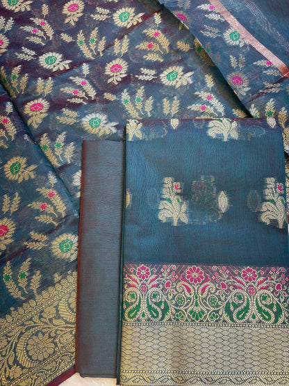 Navy Blue Cotton Resham Mina Floral Boota Paisley Border Banarasi Suit 625SHL_CT34