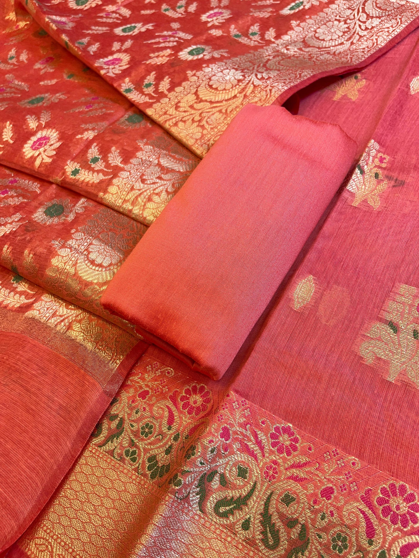 Peach Cotton Resham Mina Floral Boota Paisley Border Banarasi Suit 625SHL_CT35