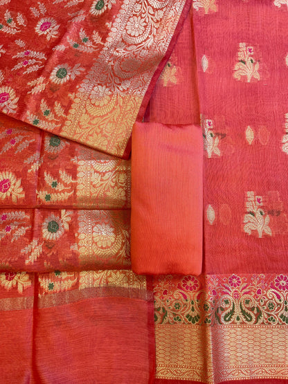 Peach Cotton Resham Mina Floral Boota Paisley Border Banarasi Suit 625SHL_CT35