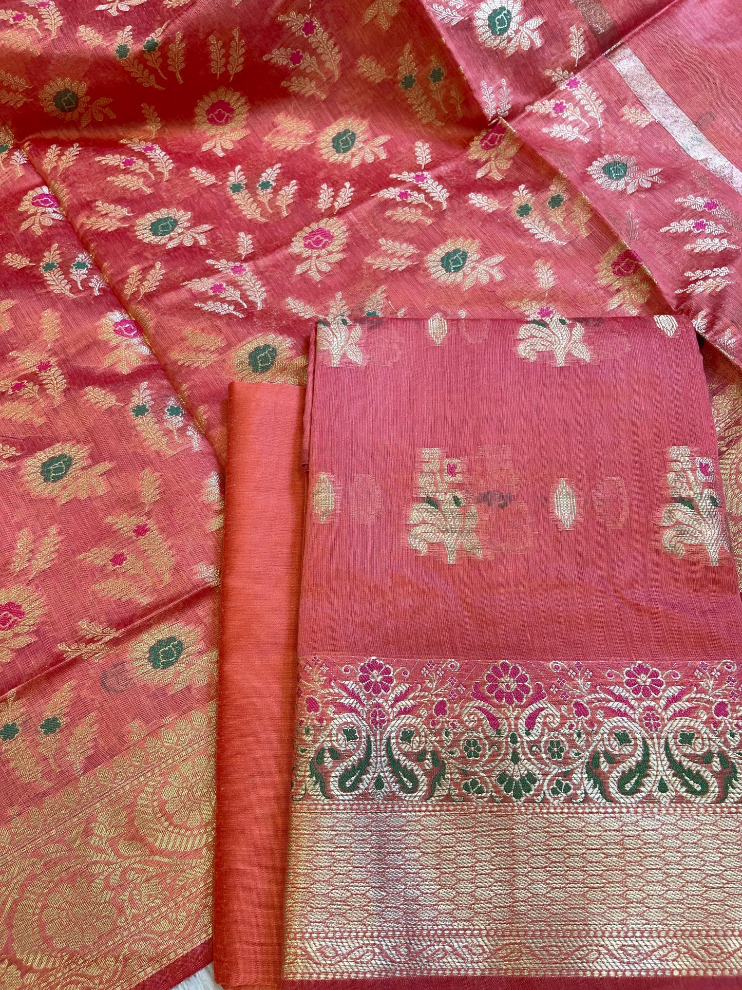 Peach Cotton Resham Mina Floral Boota Paisley Border Banarasi Suit 625SHL_CT35