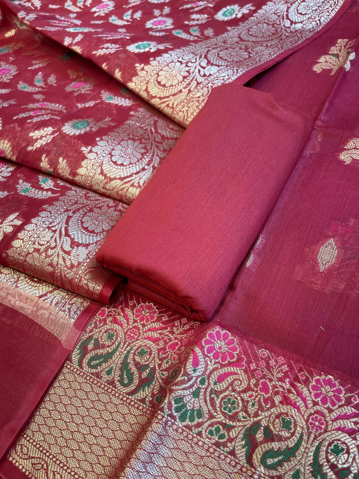 Magenta Cotton Resham Mina Floral Boota Paisley Border Banarasi Suit 625SHL_CT36