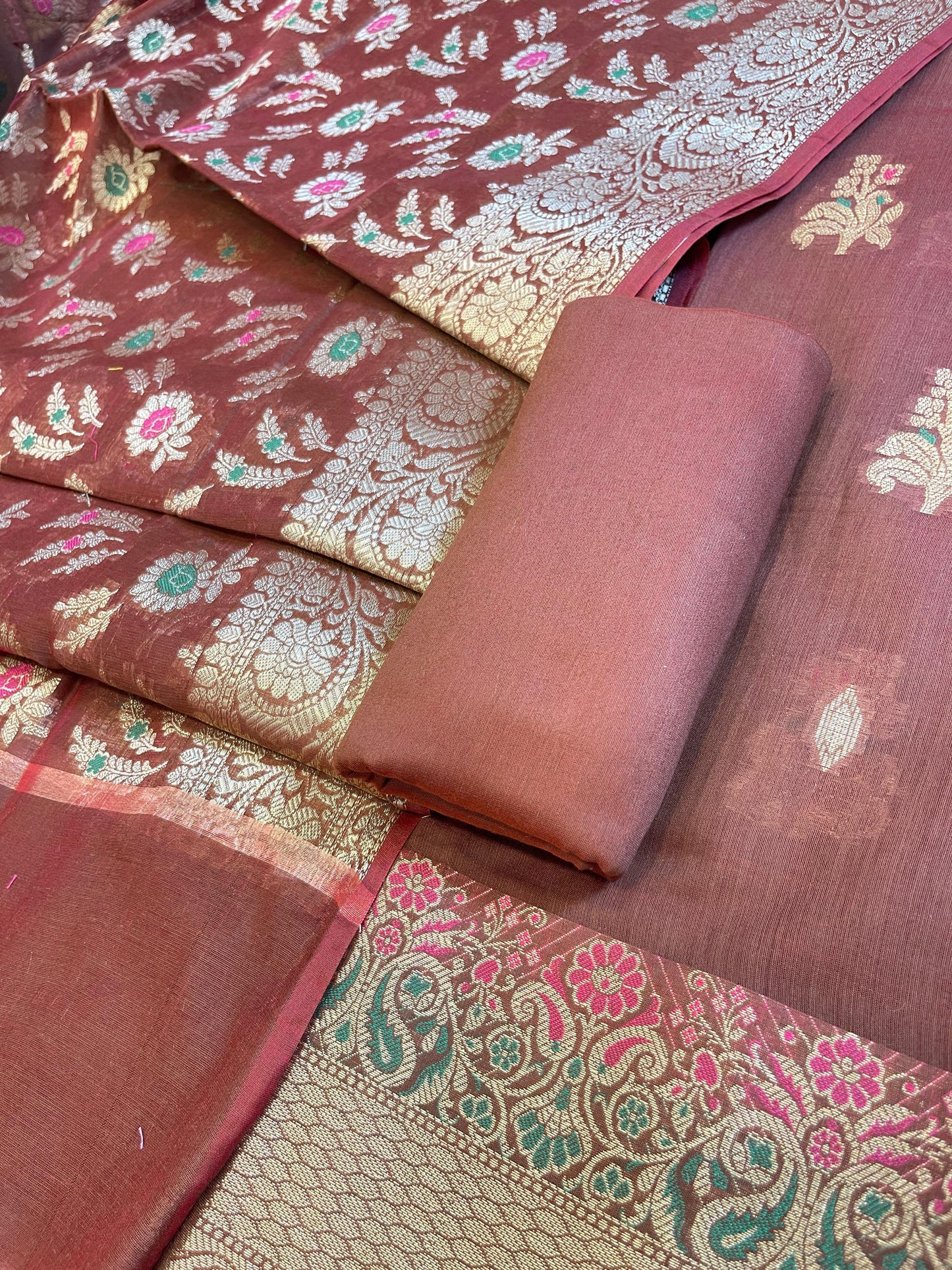 Brown Cotton Resham Mina Floral Boota Paisley Border Banarasi Suit 625SHL_CT37