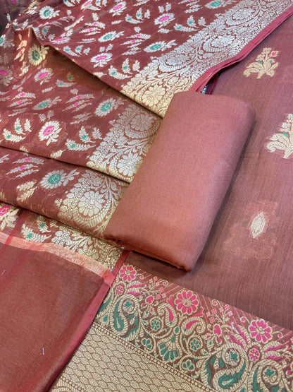 Brown Cotton Resham Mina Floral Boota Paisley Border Banarasi Suit 625SHL_CT37