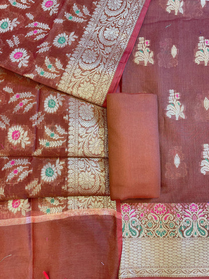 Brown Cotton Resham Mina Floral Boota Paisley Border Banarasi Suit 625SHL_CT37