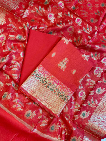 Red Cotton Resham Mina Floral Boota Paisley Border Banarasi Suit 625SHL_CT38