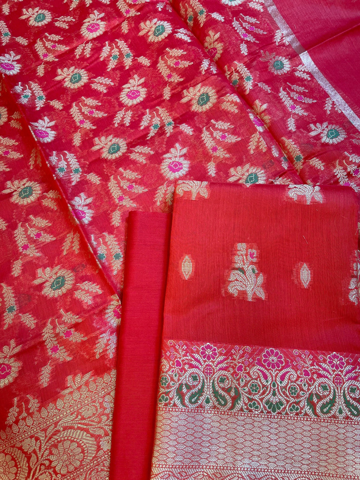 Red Cotton Resham Mina Floral Boota Paisley Border Banarasi Suit 625SHL_CT38