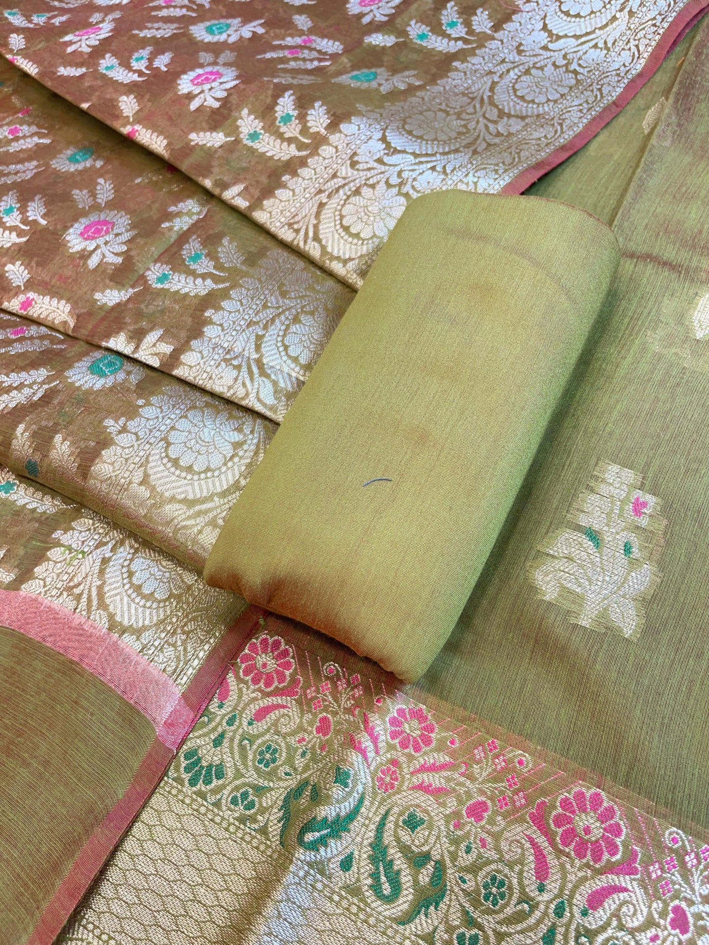 Green Cotton Resham Mina Floral Boota Paisley Border Banarasi Suit 625SHL_CT39