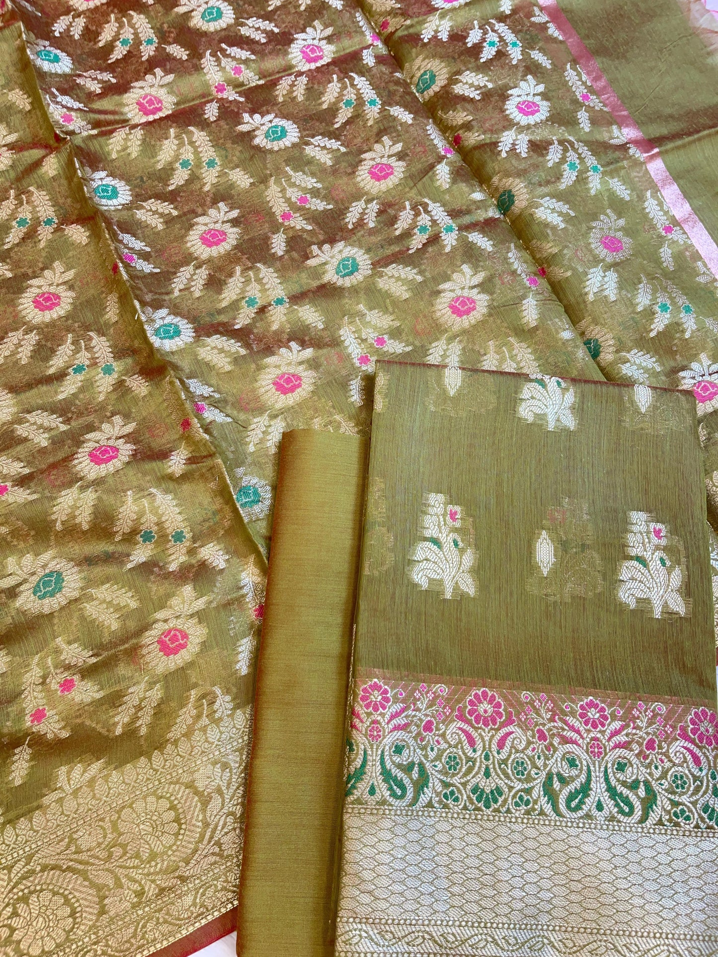 Green Cotton Resham Mina Floral Boota Paisley Border Banarasi Suit 625SHL_CT39