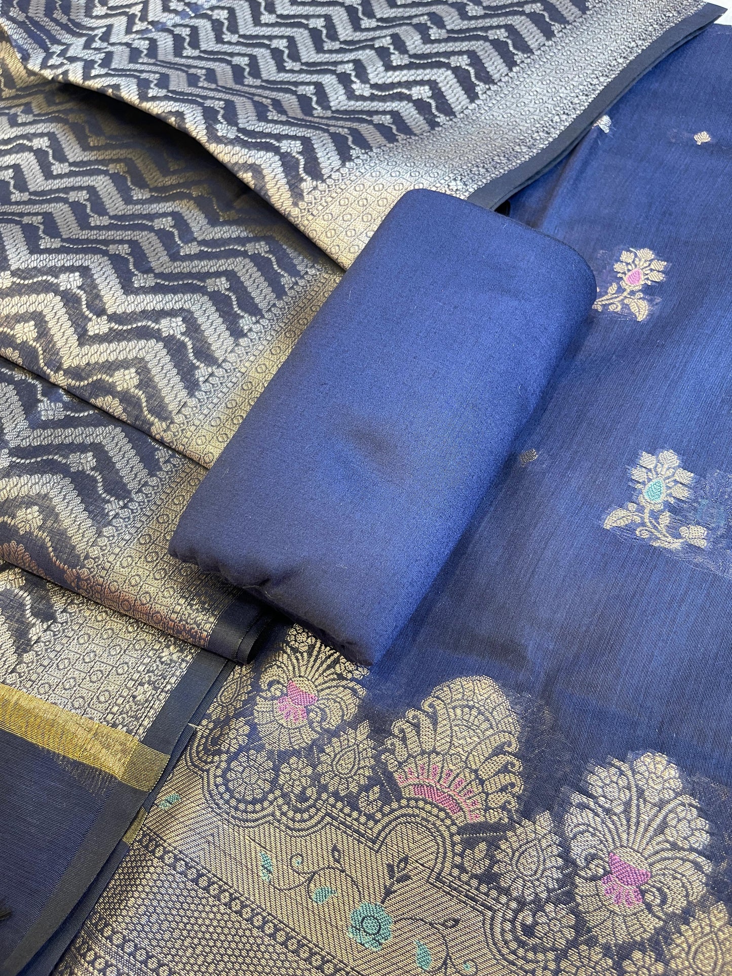 Navy Blue Cotton Resham Minakari Floral Zari Booti Banarasi Suit  625SHL_CT40