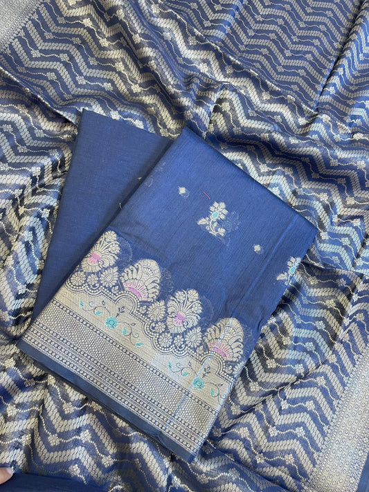 Navy Blue Cotton Resham Minakari Floral Zari Booti Banarasi Suit  625SHL_CT40