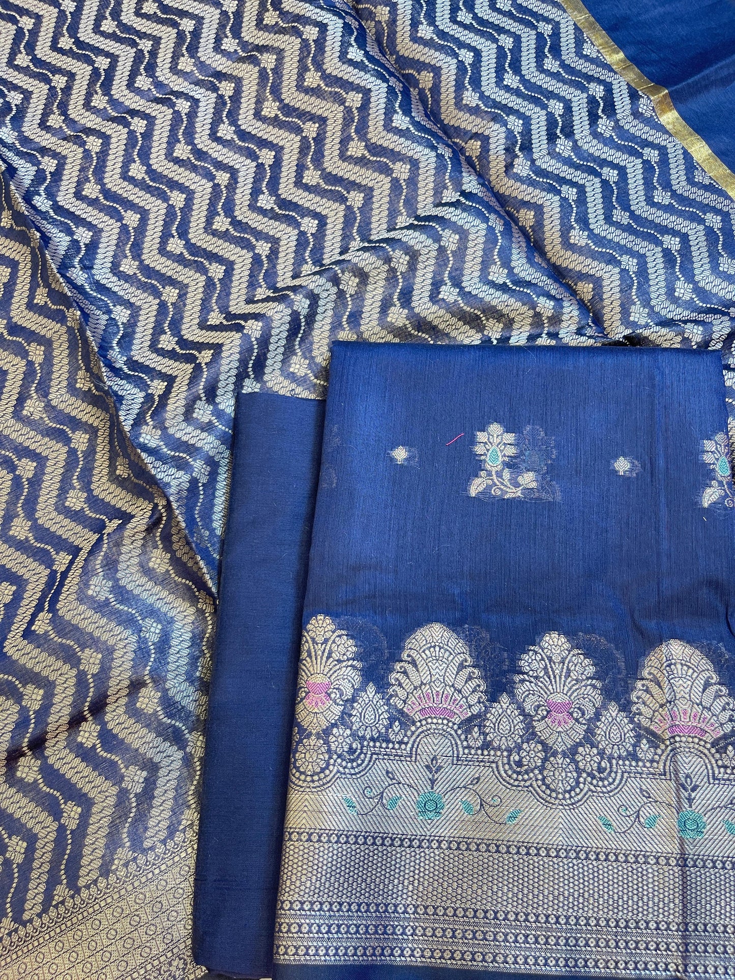 Navy Blue Cotton Resham Minakari Floral Zari Booti Banarasi Suit  625SHL_CT40