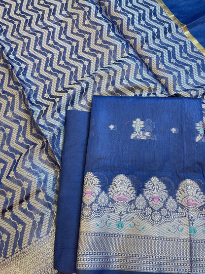 Navy Blue Cotton Resham Minakari Floral Zari Booti Banarasi Suit  625SHL_CT40