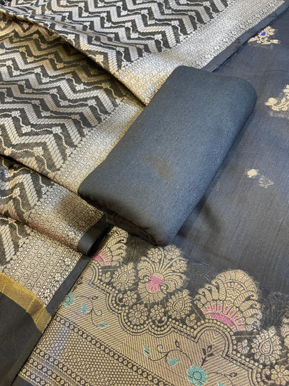 Black Cotton Resham Minakari Floral Zari Booti Banarasi Suit  625SHL_CT41